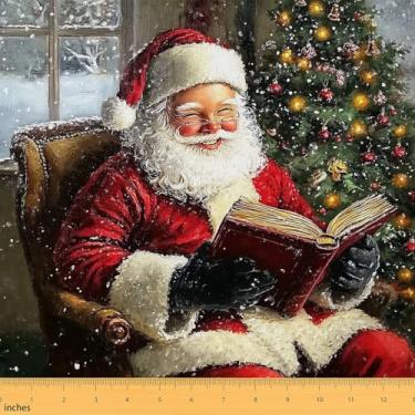 Imagem de jejeloiu Tecido de Papai Noel da The Yard Tecido de estofamento de Natal para cadeiras, tema de Natal, impermeável, decoração interna e externa para projetos de artesanato de costura DIY, Ano Novo, 2
