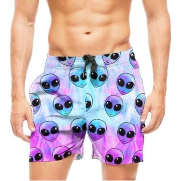 Imagem de Short De Praia Shorts Banho Mauricinho Alienigena 114 - smoke, Preto, 