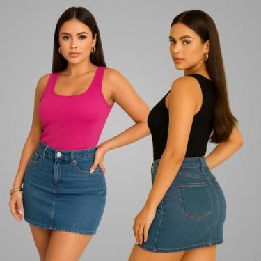 Imagem de Kit 2 Blusa Regata Feminina Ribana Canelada Basica Lisa - Luau Brasil,