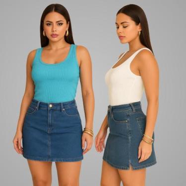 Imagem de Kit 2 Blusa Regata Feminina Ribana Canelada Basica Lisa - Luau Brasil,