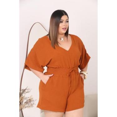 Imagem de Macaquinho Plus Size com Mangas Morcego e Detalhe Lastex na Cintura - 