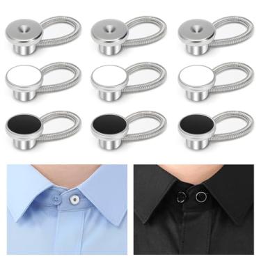 Imagem de 9 peças extensores de botão de colarinho de camisa, extensor de botão de pescoço confortável para camisas sociais, expansão instantânea de colarinho de gravata