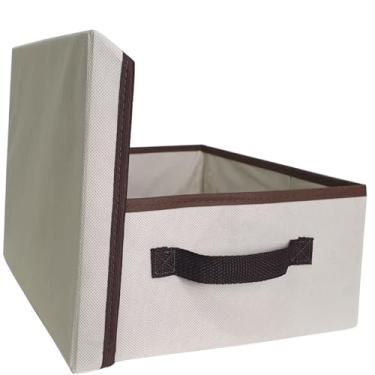Imagem de Caixa Organizadora Dobrável Com Tampa e Alça Acabamento em TNT, Bege Claro com Marrom, 28x15x28cm Empilhável, Compacta e Robusta, Para Organizar Roupas, Brinquedos, Livros entre Outros