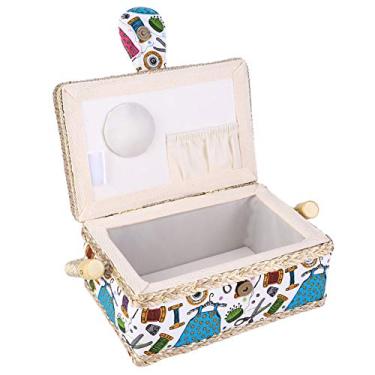 Imagem de Yctze Organizador de Artesanato Em Tecido para Cesta de Costura Artesanal - Caixa de Armazenamento de Camada Dupla Com Alça Confortável para Linha, Agulha e Tesoura - Design Floral Elegante