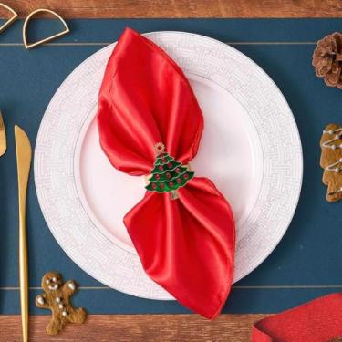 Imagem de 1 anel de guardanapo de Natal de liga metálica com strass, decoração de mesa elegante e anel de pano para jantares de férias e arranjos de festa