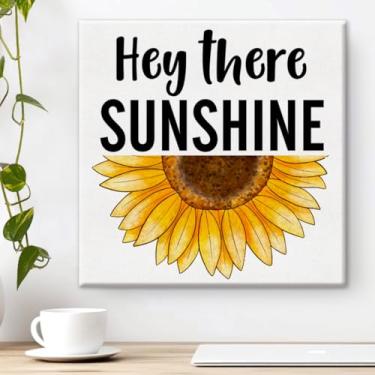 Imagem de Pôster de arte de parede Hello Summer com estampa de girassol emoldurado, decoração de parede sazonal para casa 20 x 20 cm