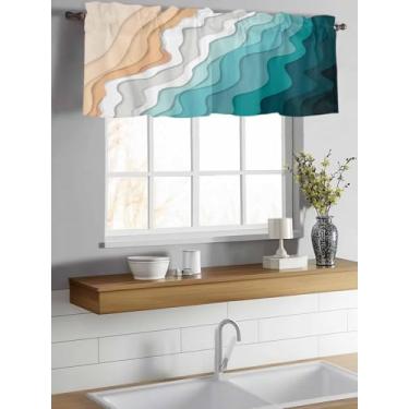 Imagem de Cortinas para Janelas Abstratas Ondas do Oceano Varão Bolso Varão Verde Marrom Cortina Decoração de Janela para Cozinha Sala de Estar Quarto 137 cm x 45 cm