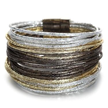 Imagem de Pulseiras de couro para mulheres, boêmio multicamadas pulseira de joias ocidentais presente (cordão de couro (marrom dourado))