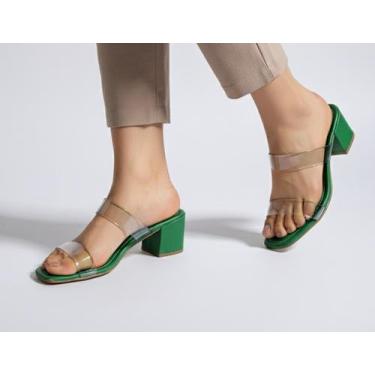 Imagem de Tamanco Sandália Feminino Tira vinil Salto Medio - sem marca, Verde es