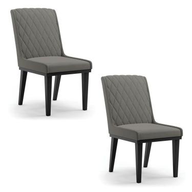 Imagem de Cadeira Sala De Jantar Base Madeira Preto Kit 2 Sofia Suede Grafite D03 - D'rossi