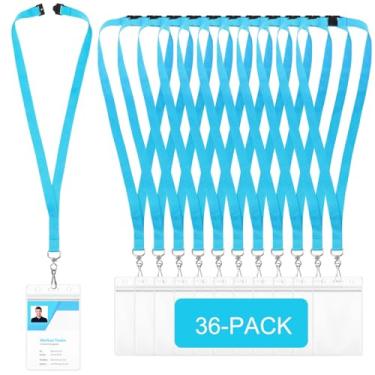 Imagem de Patelai Pacote com 36 cordões separáveis com porta-crachás de identificação à prova d'água com cartão de identificação de plástico J Hook para escolas, escritório, cruzeiros (azul claro)