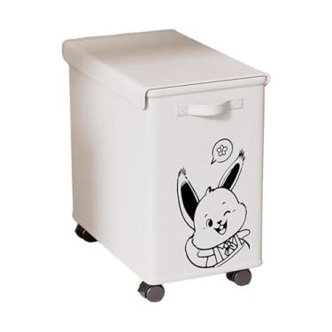 Imagem de WeiLaiKeQi Carrinho de utilidades embaixo da mesa, cesto de armazenamento móvel com tampa e rodas, cesto de roupa suja para quarto, sala de estar, café, casa de, White Bunny L