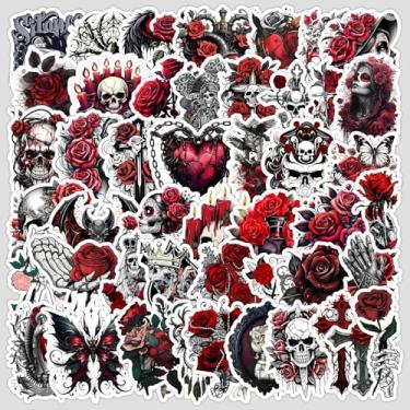 Imagem de 50pcs Punk Gothic Rose Stickers for Laptop Phone Skateboard Guitar Garage Door Fridge Car Scrapbook Suitcase Motorcycle Snowboard, DIY Arts and Crafts, Decorative Stickers