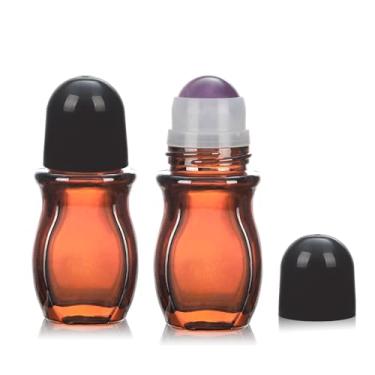 Imagem de RAMFIYN Pacote com 2 frascos grandes de vidro âmbar de 28,3 g para óleos essenciais, perfume, aplicador de bola de rolo de quartzo, recipientes vazios de desodorante com bola de cristal