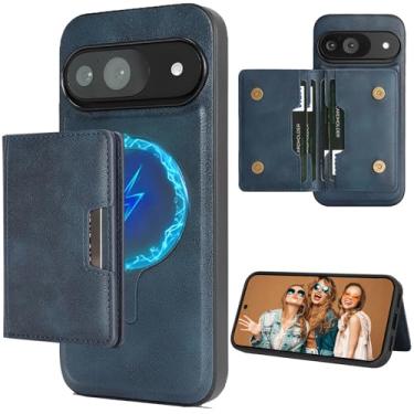 Imagem de CCSmall Capa carteira para Google Pixel 10 Pro XL compatível com Magsafe, 2 em 1 destacável com suporte magnético para cartão PU com suporte à prova de choque para Pixel 10 Pro XL C1 azul