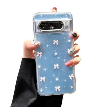 Imagem de EYZUTAK Capa para Google Pixel 8 Pro, capa de telefone com laço 3D com glitter fofo e brilhante com laço cristalino design estético capa protetora fina macia durável TPU transparente para mulheres