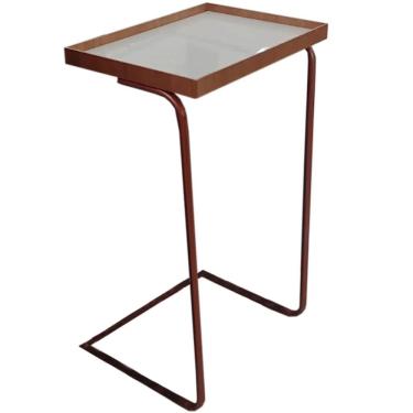 Imagem de Mesa De Apoio Slim Com Vidro Rj Decor Cor Cinamomo Off White