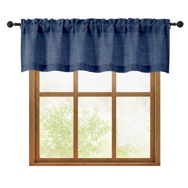 Imagem de OWENIE 1 peça de sanefa azul marinho para janelas, cortina pequena com filtro de luz texturizada para casa de banho, porão e sala de estar, meia cortina com bolso para varão sobre a pia, 152 cm L x 40