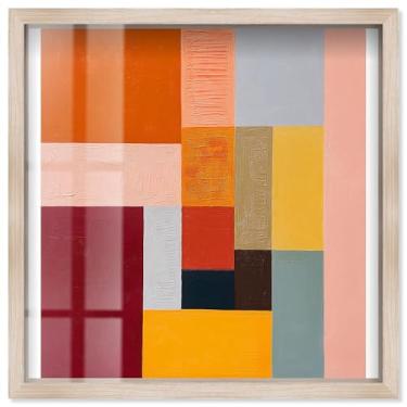 Imagem de Weight of a Color II Shadowbox Print Abstract Wall Decor por Art Remedy, moldura loira, 50 x 50 cm