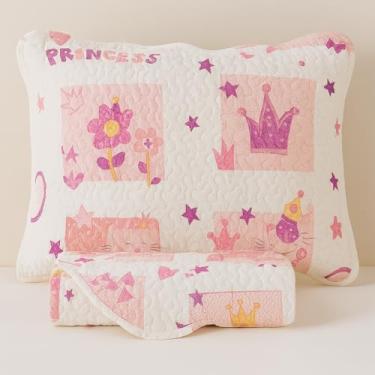 Imagem de Kit Colcha Cobre Leito Infantil Estamapado Cama Solteiro 2 Peças Menina Menino Rosa Azul Quarto (Princesa)
