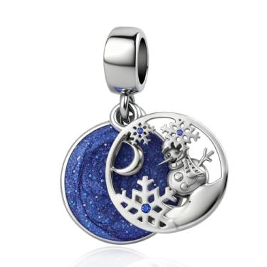 Imagem de LuxglitterLin Pingente de boneco de neve Merry Christmas, floco de neve, contas de esmalte profundo compatível com pulseiras Pandora, presente de Natal feminino