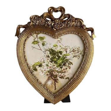 Imagem de Fenteer Moldura de foto estilo vintage, porta-retratos, arte, decoração portátil, ornamentada, suporte de mesa para exibição, casamento, quarto