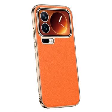 Imagem de LYJSMGZ Capa de couro genuíno para Xiaomi 17 Pro Max/17 Pro/17, capa à prova de choque galvanizada fosca anti-impressão digital fina resistente ao desgaste, laranja, 17