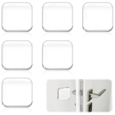 Imagem de 6 batentes de porta transparentes para parede, protetores de para-choques quadrados espessos, protetor de parede transparente, protetor de maçaneta autoadesivo para escritório em casa