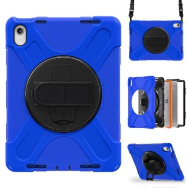 Imagem de Capa para iPad 10ª geração 10,9 polegadas versão 2022, capa protetora portátil resistente à prova de quedas com suporte giratório 360, alça e alça de ombro, caneta Stylus (azul nova)