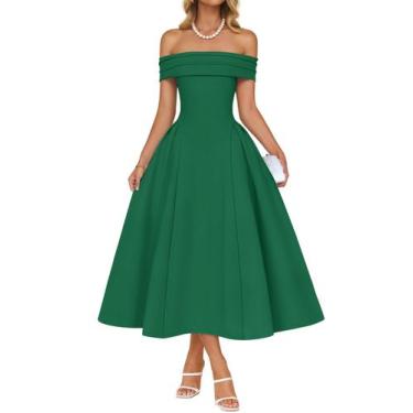 Imagem de Vestido de festa ZESICA Off Shoulder de manga curta verde