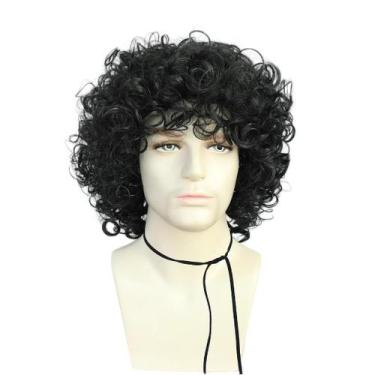 Imagem de Peruca Afro Curly 30cm preta para homens, anos 70 e 80, estilo retrô -