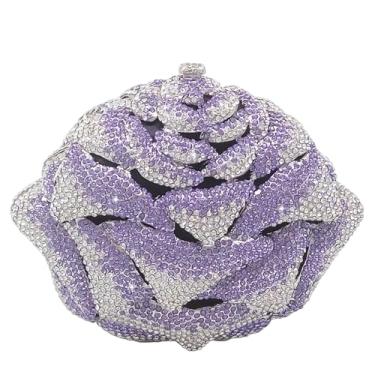 Imagem de Boutique De FGG Mini bolsa clutch floral com strass para mulheres, formal, bolsas noturnas de cristal, bolsas de mão para festa de casamento, Prata com lilás, Mini