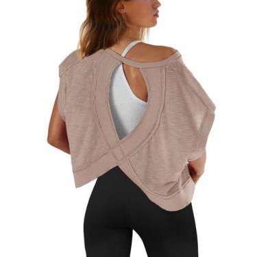 Imagem de Blusa de treino SENSERISE de manga curta com costas abertas para mulhe