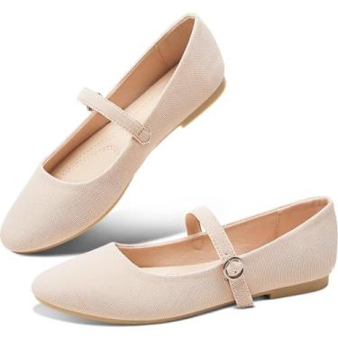 Imagem de Sapatos rasos Obtaom Mary Jane Ballet Flats para mulheres bege