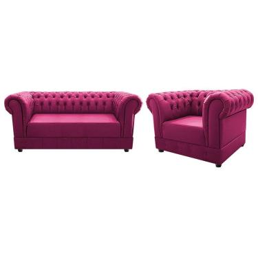 Imagem de Kit Poltrona e Namoradeira Chesterfield Ana Suede Pink
