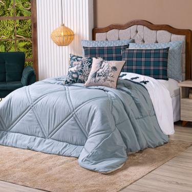 Imagem de Kit Edredom King Country Com Almofadas Estampadas 07 Peças - Dupla Face Percal 300 Fios Verde
