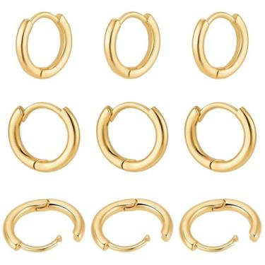Imagem de Beebeecraft 1 caixa, 10 pares de brincos de argola para mulheres, latão banhado a ouro 14 K, pequenos brincos redondos prateados de 13 mm, brincos de argola de cartilagem para vários piercings