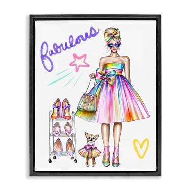 Imagem de Stupell Industries Fabulous Girl & Dog arte de parede em tela flutuante marrom emoldurada, design por Jess Stempel, 78 x 63 cm