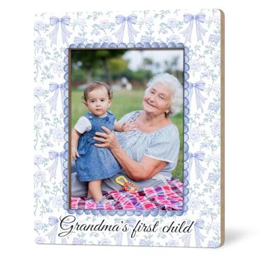 Imagem de APJYM Porta-retratos para avó primeiro neto, 12 x 17 cm, presentes para avós, presentes para avós, laço azul floral para bebê avó, porta-retratos