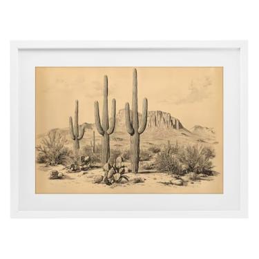 Imagem de Stupell Industries Cactus Desert Vintage Landscape Impressão emoldurada preta sob vidro, design por Petal Prints Design, 14 x 20