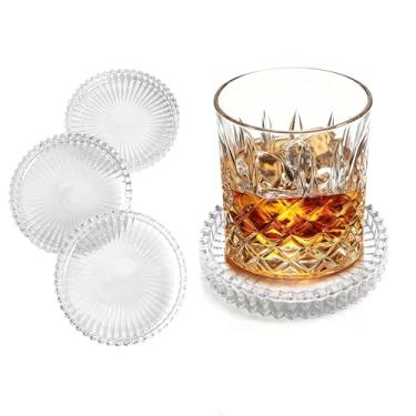 Imagem de MSEEYEELAN Porta-copos redondos de vidro de 10 cm, porta-copos para bebidas, tapetes de barra de café, adequados para sala de estar, escritório, decoração de mesa de centro.