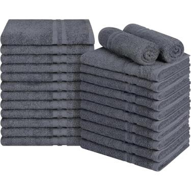 Imagem de ARC HOME Pacote com 24 toalhas de mão premium – 100% algodão, macias e altamente absorventes – 40,6 x 70 cm, toalhas cinzas a granel para banheiro, spa, academia e uso diário