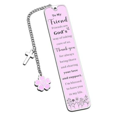 Imagem de Marcador de livro cristão para mulheres, presente religioso de Natal para fé, irmã, leitor de bíblia, marcadores de livro de aço inoxidável com pingente de cruz, aniversário, batismo, incentivo