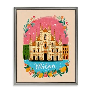 Imagem de Stupell Industries Arte de parede em tela flutuante com moldura cinza Milão com bordas florais, design por Yen, 78 x 63 cm