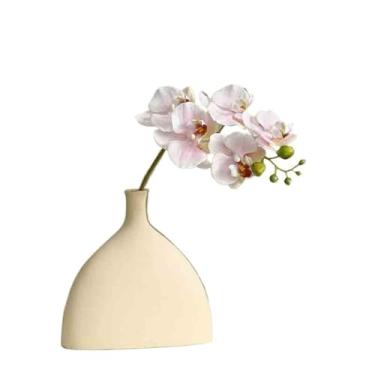 Imagem de Flores artificiais Simulação de flor única Phalaenopsis rosa Arranjo flores falsas simples com vaso cerâmica para sala estar