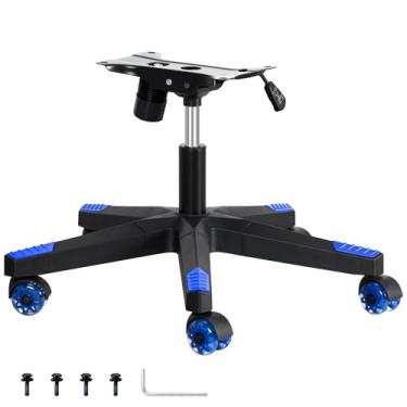 Imagem de Frassie Conjunto de substituição de base de cadeira de jogos de nylon com cilindro de gás com mecanismo de placa inferior, 5 rodas duplas de borracha (azul)
