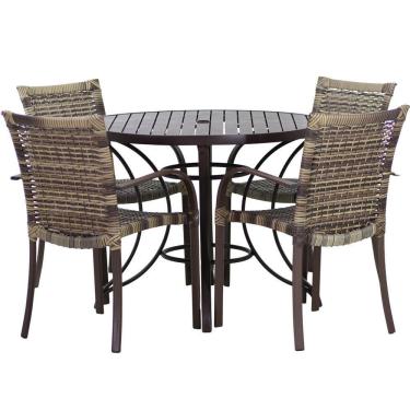 Imagem de 4 Cadeiras E Mesa Tampo 1,00m Alumínio Varanda Piscina Cappuccino