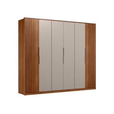 Imagem de Roupeiro Ripado 6 Portas Casal Milão Nogueira Nude Prime