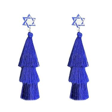 Imagem de Brincos de borla em camadas de Hanukkah para mulheres, Chanucá, Estrela de Davi, branco, azul, borla, brincos pendurados, presentes de festa de Hanukkah, Small, Resina, Sem pedra preciosa