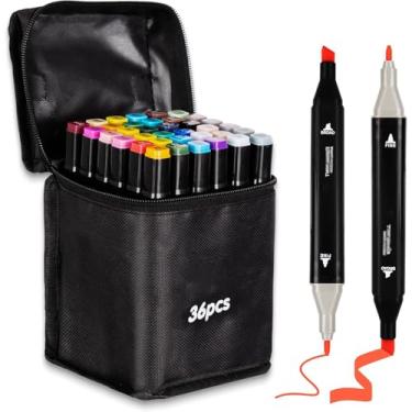 Imagem de Conjunto de Canetinhas Marcadoras com Ponta Dupla, Kit Escolar para Colorir e Desenho, Marcadores Permanentes para Atividades Artísticas e Projetos (36 cores)